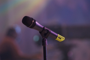 a microphone on a stand photographed by Paul Hudson
